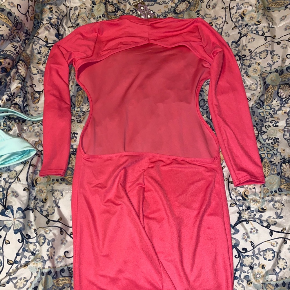 Neon pink neck cut out dress